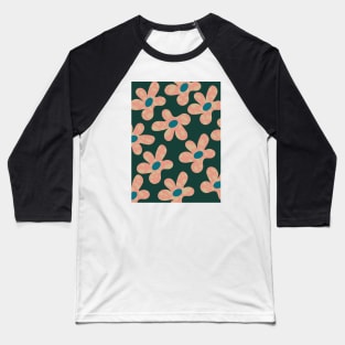 Cute Retro Daisy Floral Pink Green Pattern Baseball T-Shirt